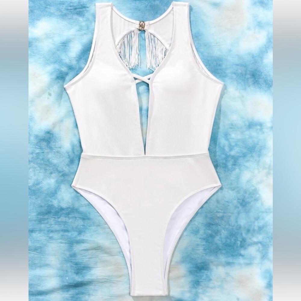 White One-Piece Swimsuit size large